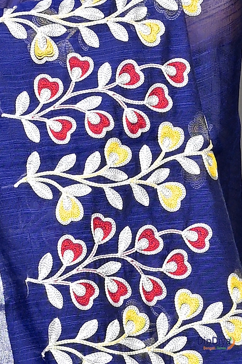 Blue Cotton Blended Paroni Embroidery Handloom saree (499)